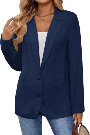 2025 Linen Blazers for Women Business Casual Long Sleeve Lapel Open Front Suit Jacket Work Blazer with Pockets