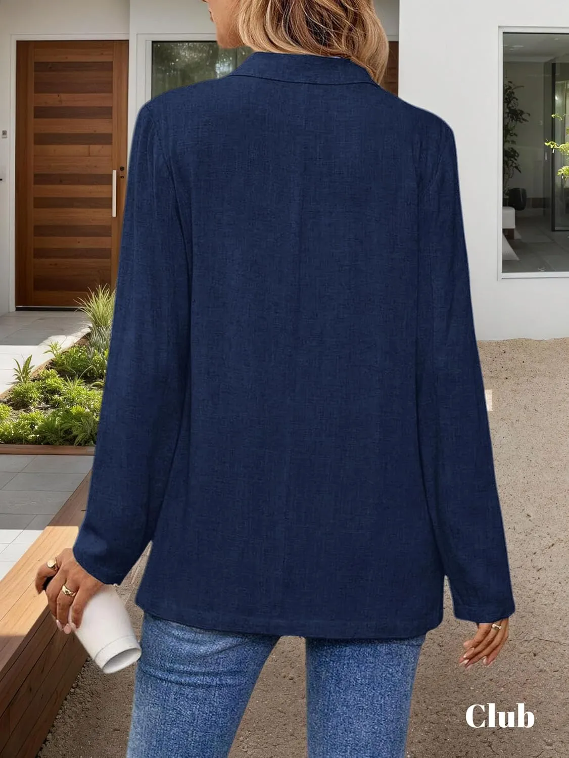 2025 Linen Blazers for Women Business Casual Long Sleeve Lapel Open Front Suit Jacket Work Blazer with Pockets