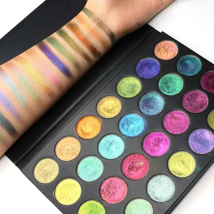28 اللون طقم مكياج تسمية خاصة معدنية المصطبغة ضغط لامعة سباركلي بريق mutil الكروم عينيه لوحة28 Color Makeup Kit Private Label Metallic Pigmented Pressed Shiny Sparkly Glitter Mutil Chrome Eyeshadow Palette
