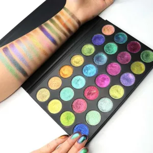 28 اللون طقم مكياج تسمية خاصة معدنية المصطبغة ضغط لامعة سباركلي بريق mutil الكروم عينيه لوحة28 Color Makeup Kit Private Label Metallic Pigmented Pressed Shiny Sparkly Glitter Mutil Chrome Eyeshadow Palette