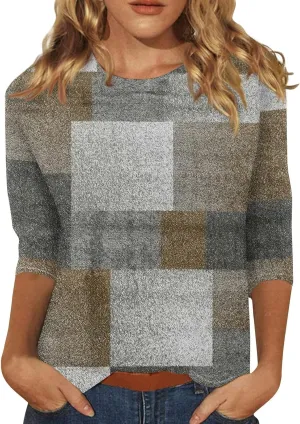 3/4 Length Sleeve Womens Tops 2025 Summer Round Neck Shirts Three Quarter Sleeve Tshirts