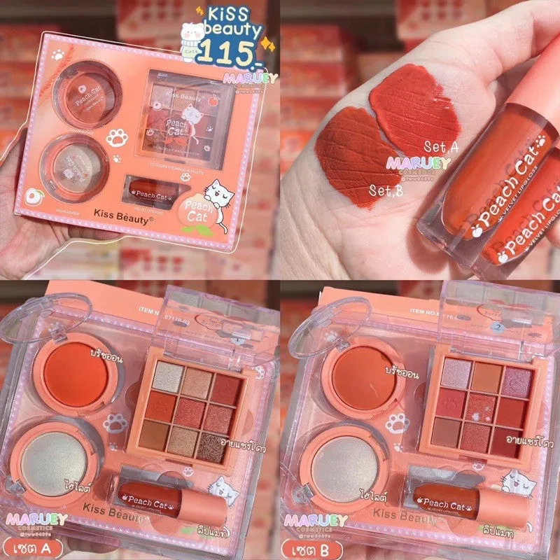 4 in 1 Kiss Beauty Peach Cat Makeup Deal Set