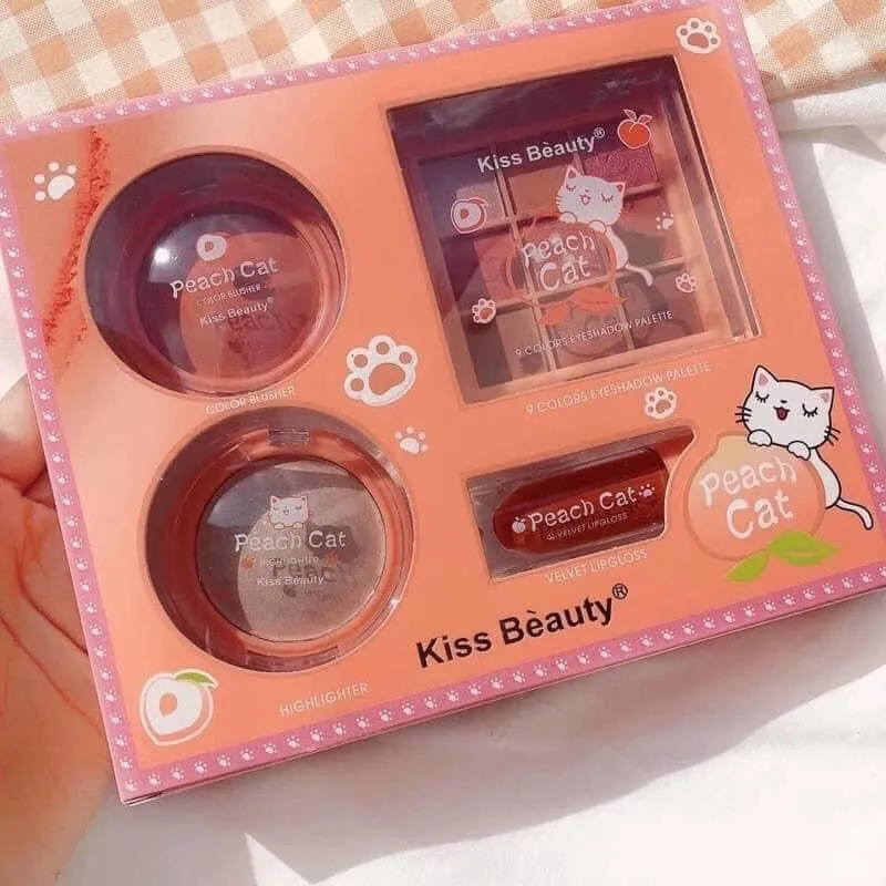 4 in 1 Kiss Beauty Peach Cat Makeup Deal Set