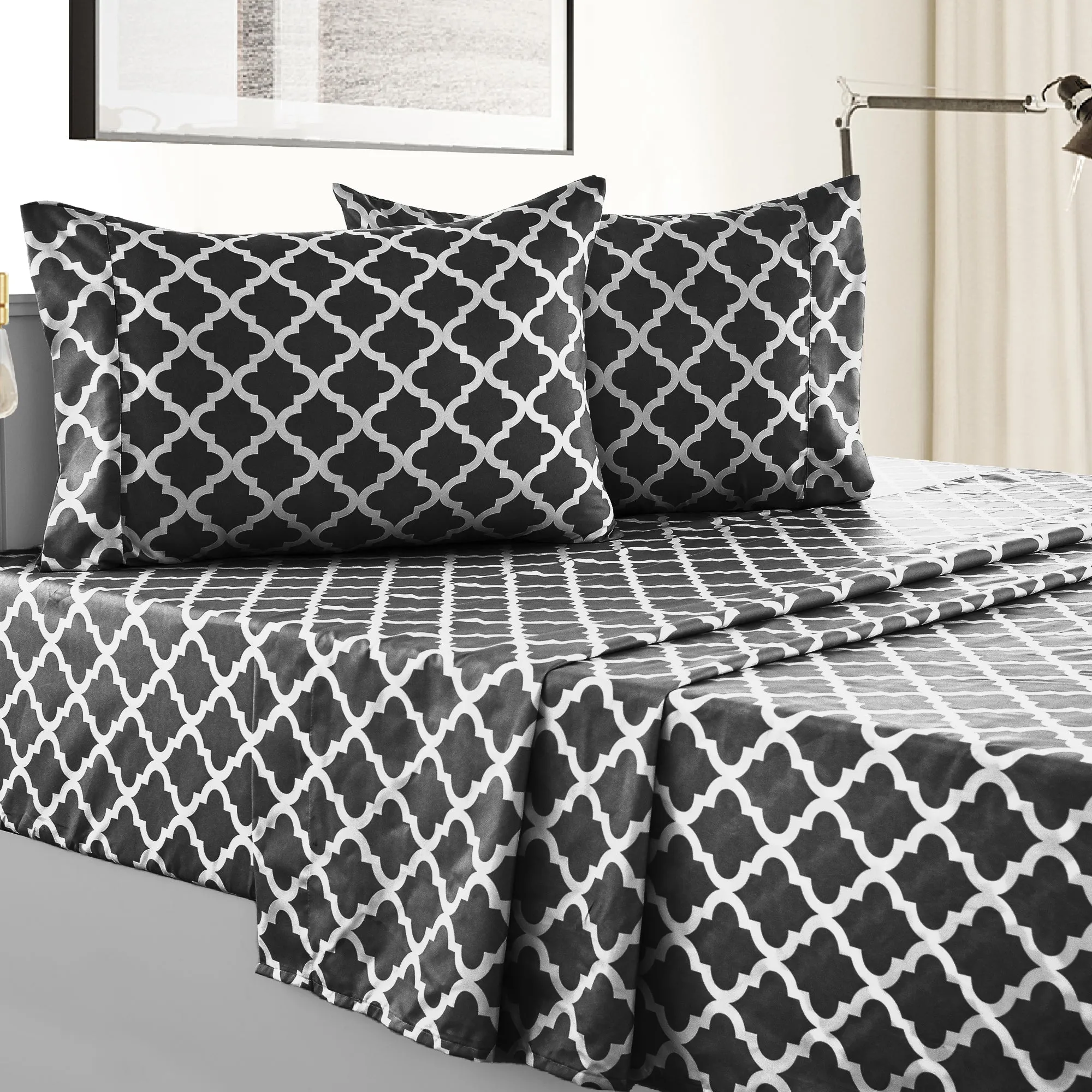 4-Piece Quatrefoil Design Deep Pocket Bed Sheets Set