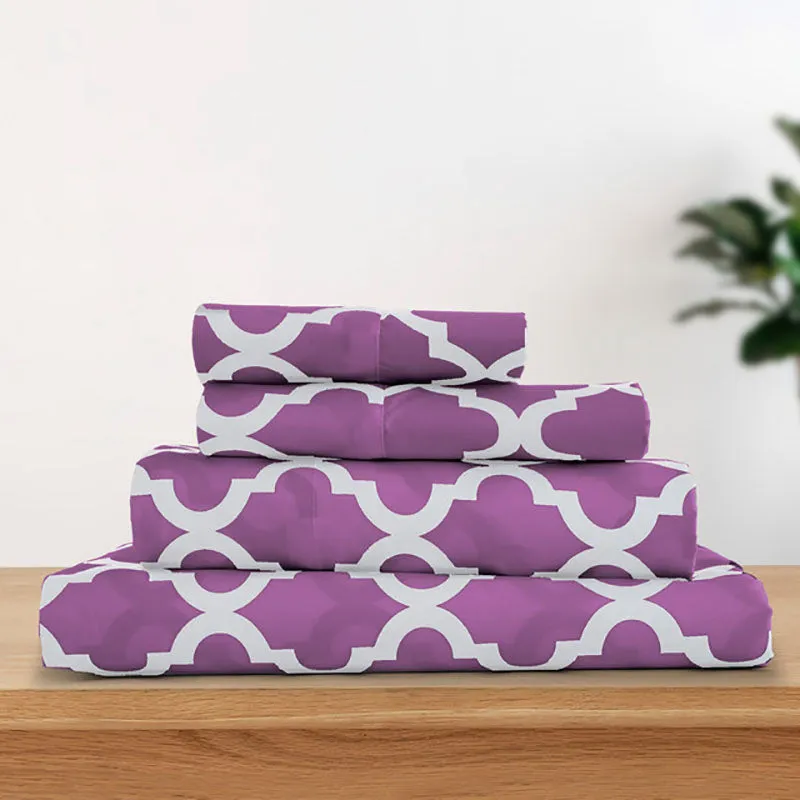 4-Piece Quatrefoil Design Deep Pocket Bed Sheets Set