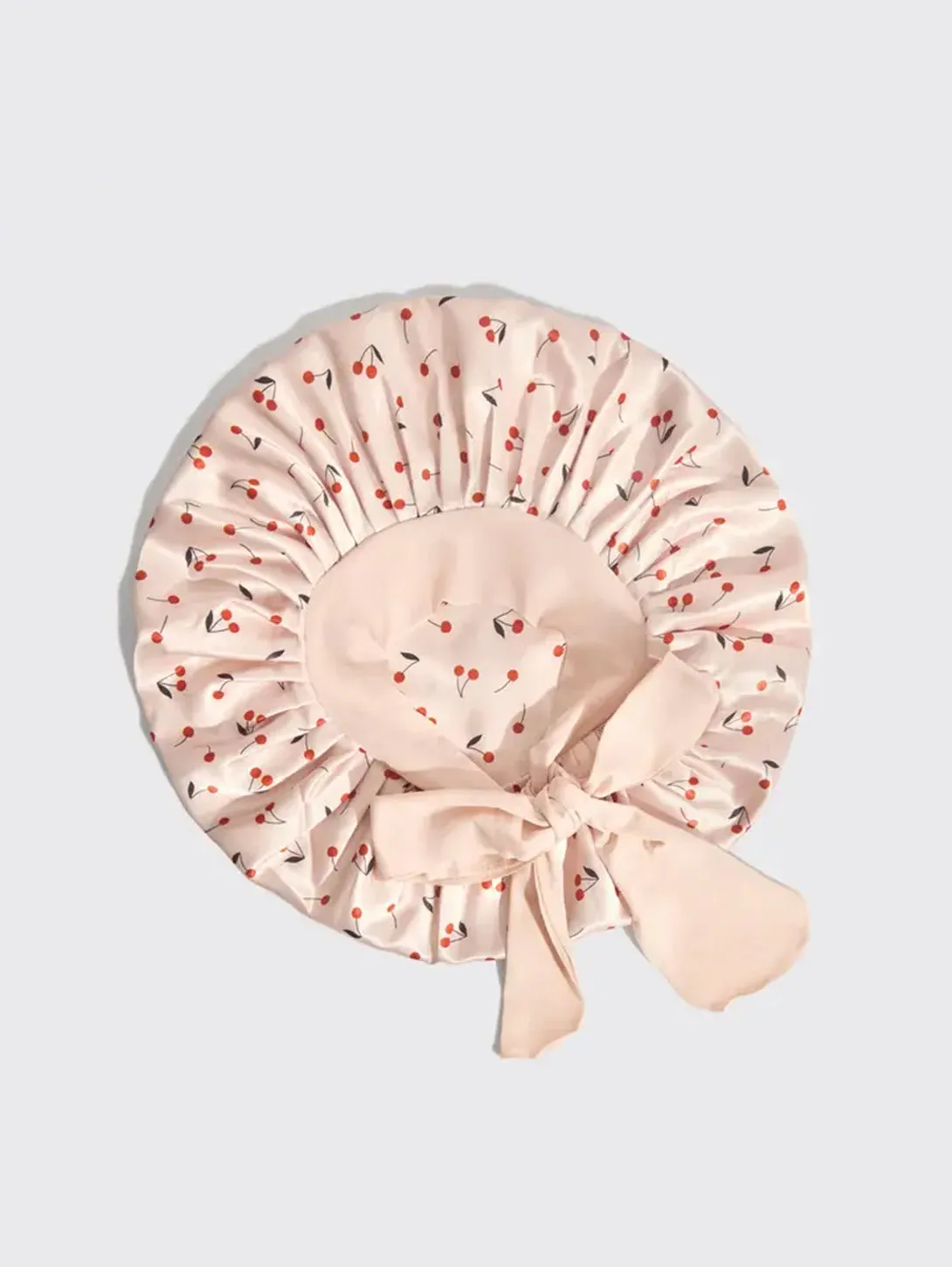 Adjustable Oversized Satin Bonnet- Cherry Print