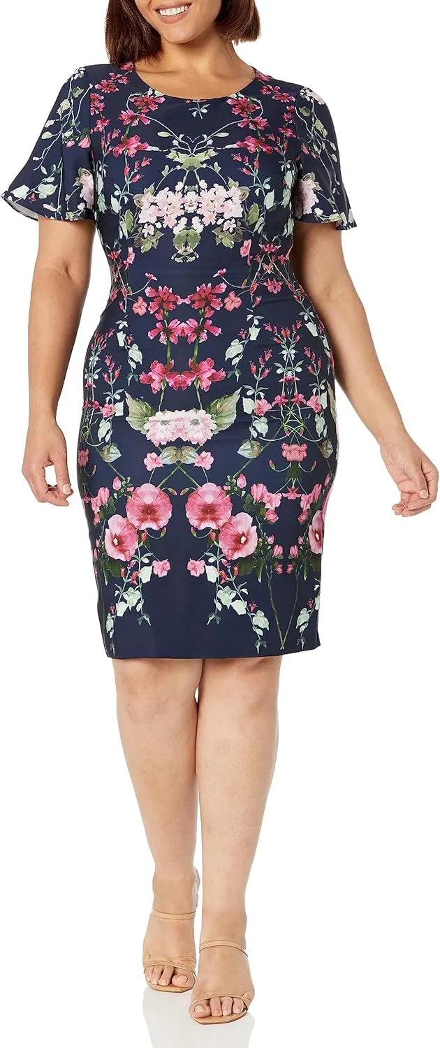 Adrianna Papell Women's Printed Floral Crepe Dress