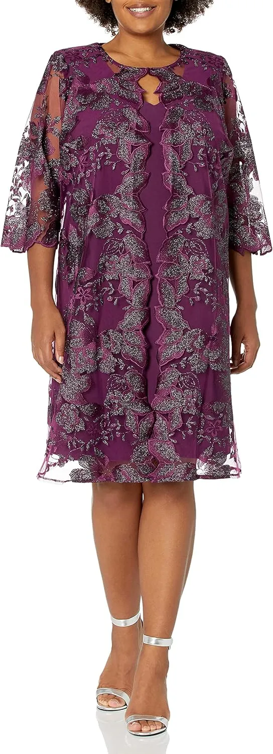 Alex Evenings Women's Plus Size Midi Scoop Neck Shift Dress with Jacket