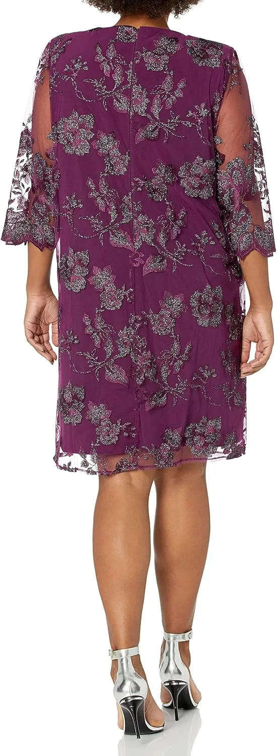 Alex Evenings Women's Plus Size Midi Scoop Neck Shift Dress with Jacket