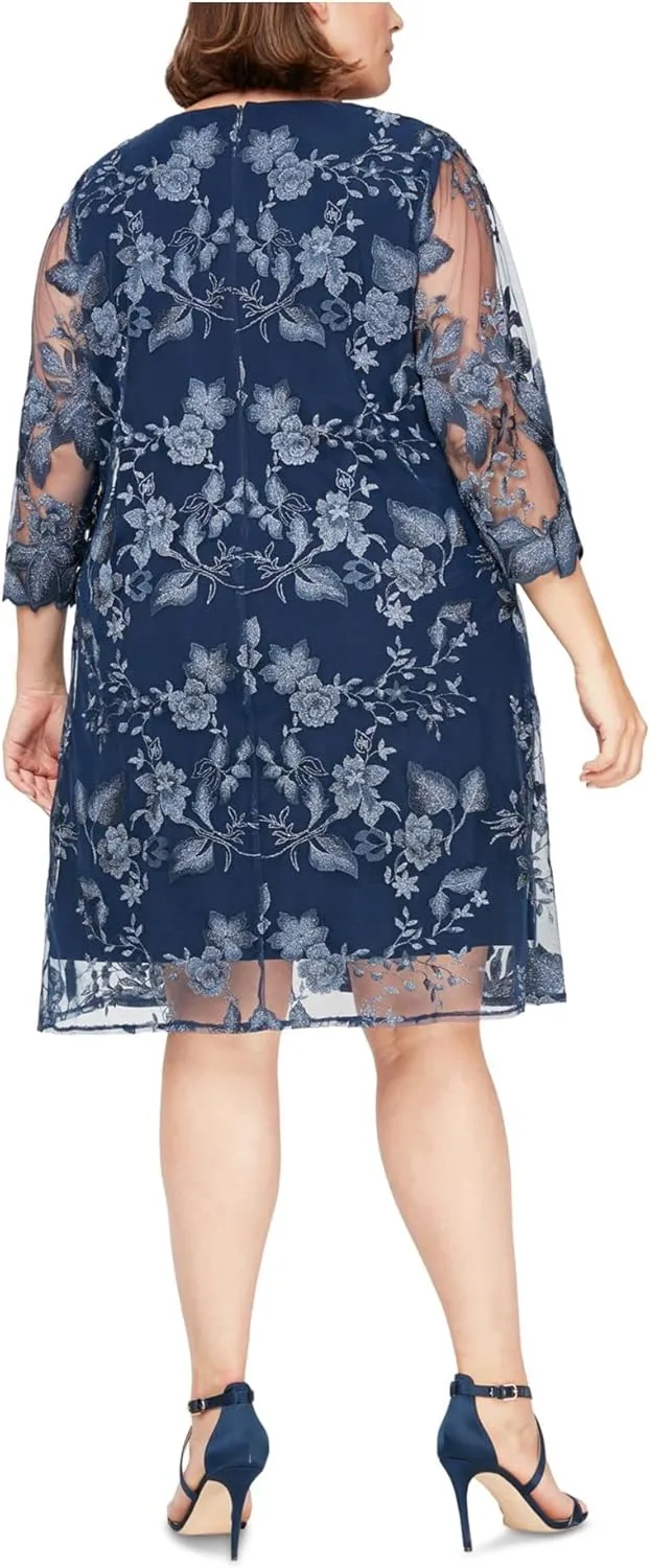 Alex Evenings Women's Plus Size Midi Scoop Neck Shift Dress with Jacket