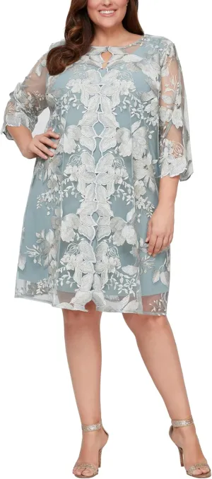 Alex Evenings Women's Plus Size Midi Scoop Neck Shift Dress with Jacket