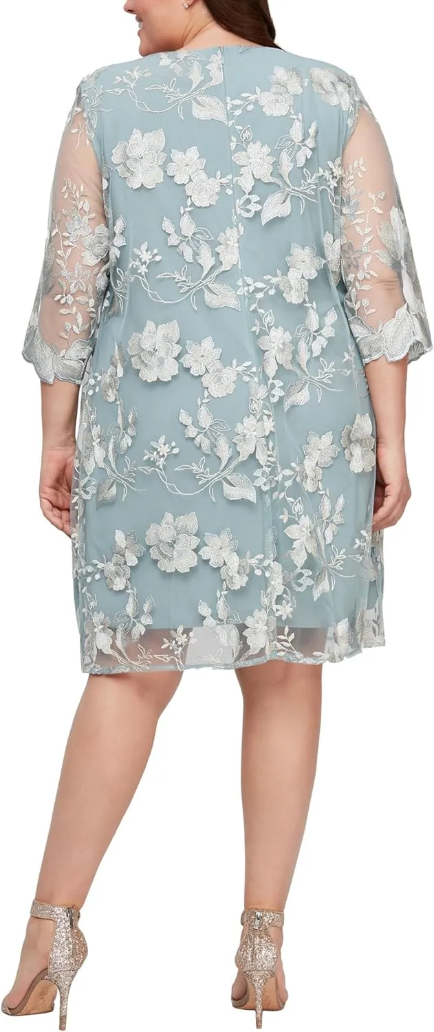 Alex Evenings Women's Plus Size Midi Scoop Neck Shift Dress with Jacket
