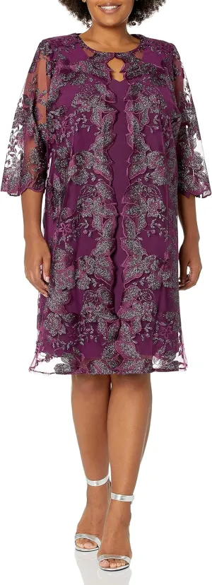 Alex Evenings Women's Plus Size Midi Scoop Neck Shift Dress with Jacket