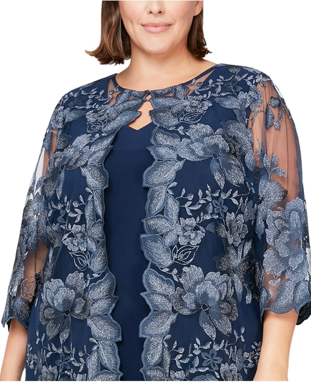 Alex Evenings Women's Plus Size Midi Scoop Neck Shift Dress with Jacket
