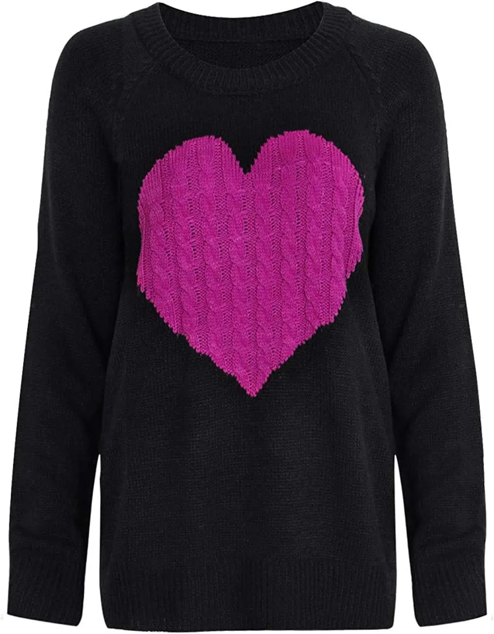 Alsol Lamesa Women's Cute Heart Sweater Long Sleeve Crewneck Pullover Ribbed Knit Casual Sweaters