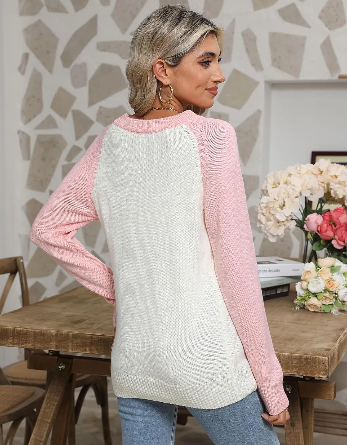 Alsol Lamesa Women's Cute Heart Sweater Long Sleeve Crewneck Pullover Ribbed Knit Casual Sweaters