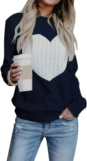 Alsol Lamesa Women's Cute Heart Sweater Long Sleeve Crewneck Pullover Ribbed Knit Casual Sweaters