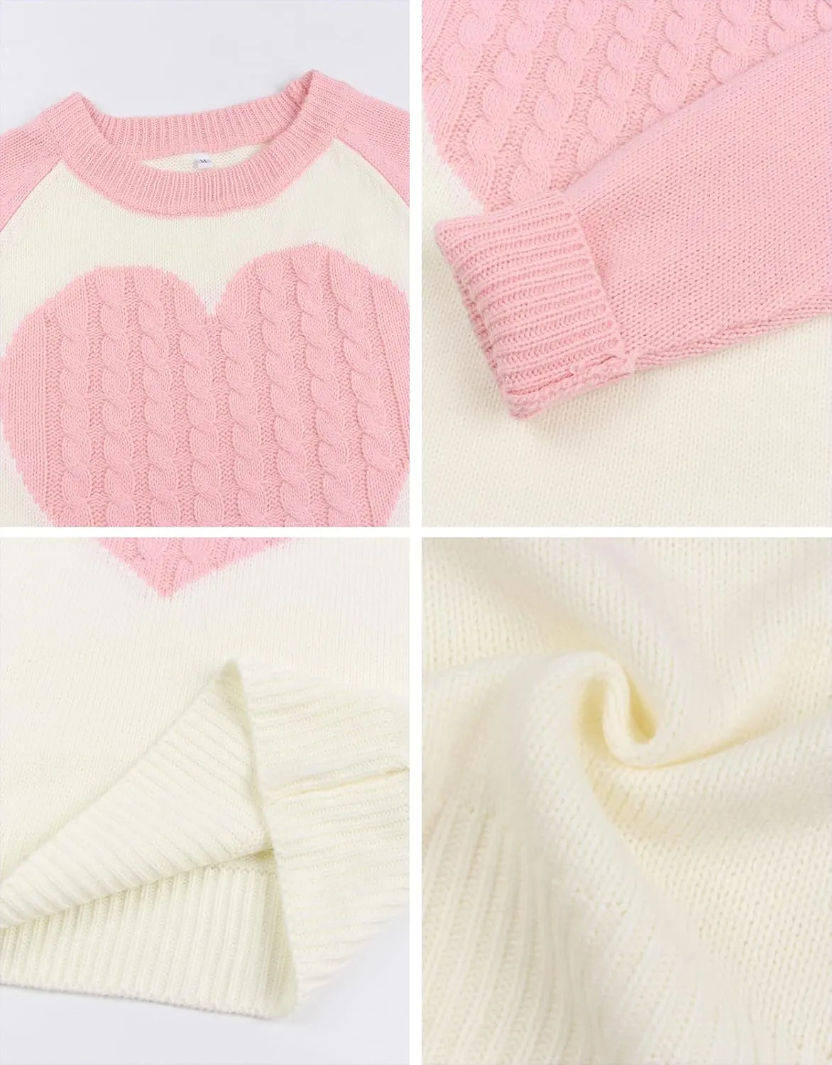 Alsol Lamesa Women's Cute Heart Sweater Long Sleeve Crewneck Pullover Ribbed Knit Casual Sweaters