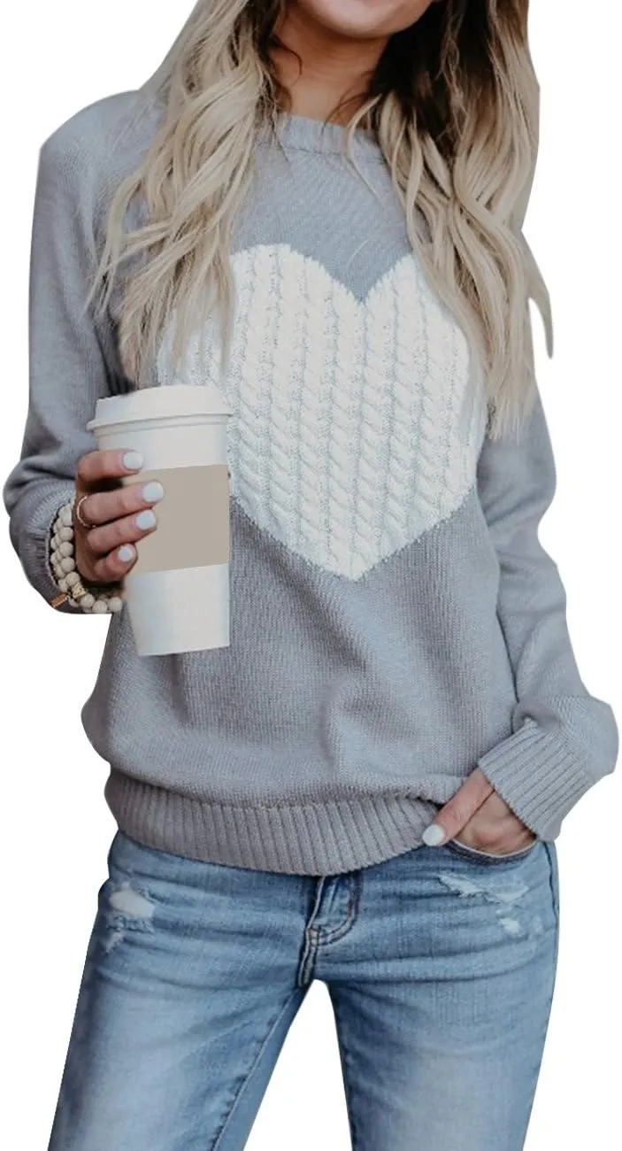 Alsol Lamesa Women's Cute Heart Sweater Long Sleeve Crewneck Pullover Ribbed Knit Casual Sweaters