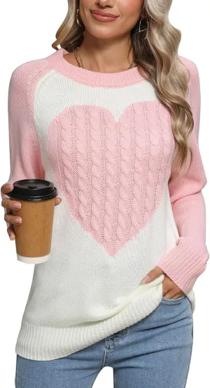 Alsol Lamesa Women's Cute Heart Sweater Long Sleeve Crewneck Pullover Ribbed Knit Casual Sweaters