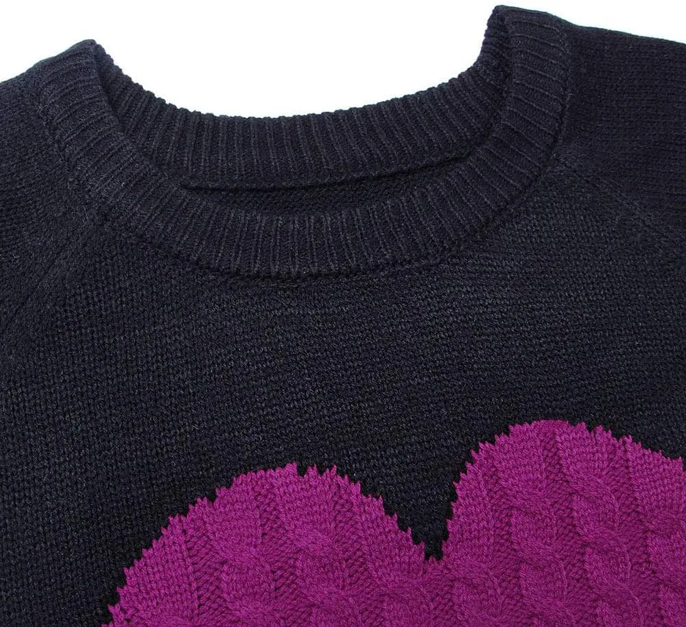 Alsol Lamesa Women's Cute Heart Sweater Long Sleeve Crewneck Pullover Ribbed Knit Casual Sweaters