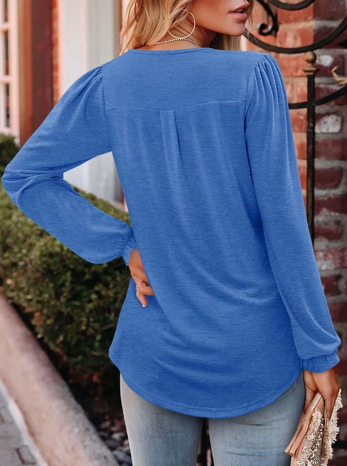 Angerella Long Sleeve Shirts for Women Comfy V Neck Fall Tops Dressy Casual Blouses Trendy Tunic Tops for Leggings S-3XL