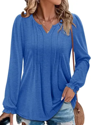 Angerella Long Sleeve Shirts for Women Comfy V Neck Fall Tops Dressy Casual Blouses Trendy Tunic Tops for Leggings S-3XL