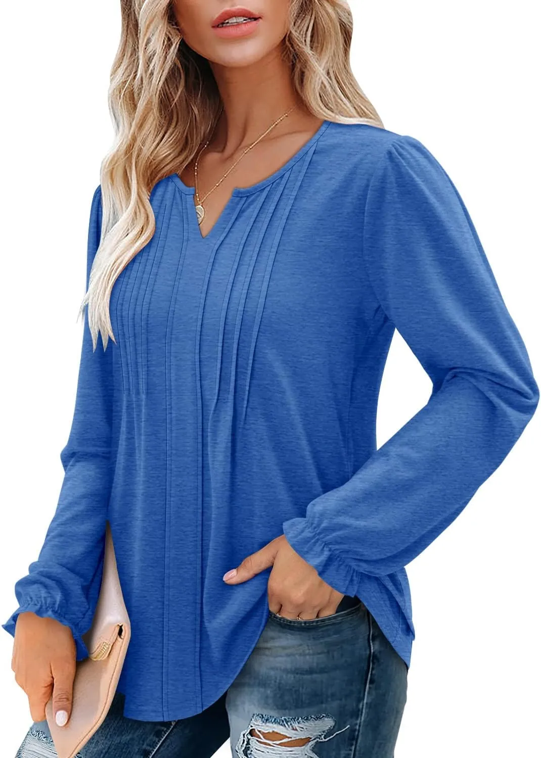 Angerella Long Sleeve Shirts for Women Comfy V Neck Fall Tops Dressy Casual Blouses Trendy Tunic Tops for Leggings S-3XL