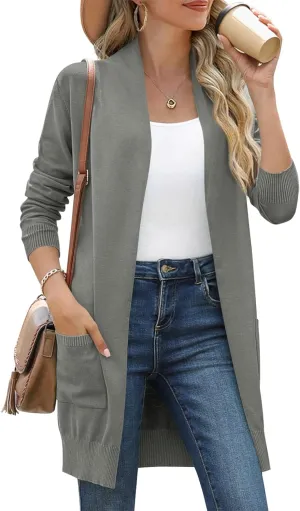 Anymiss Women's Spring Long Sleeve Fall Cardigan Open Front Knit Sweaters with Pockets