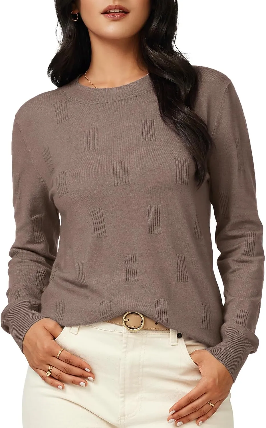 Arach&Cloz Womens Knit Sweater Long Sleeve Pullover Tops Trendy Dressy Casual Business Spring Clothes Outfit Fashion 2025