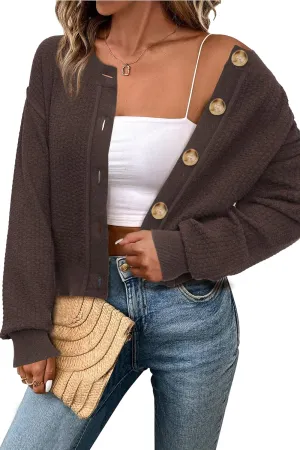 Arach&Cloz Womens Waffle Cropped Cardigan Ultra Stretchy 2025 Spring Soft Chunky Button Business Casual Sweaters
