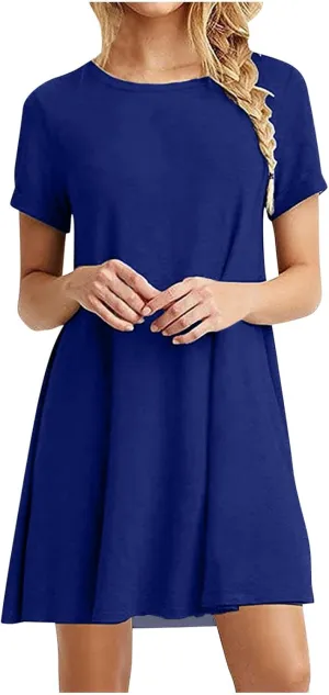 Aymnlox Women's 2025 Spring Summer Casual Maxi Dresses Short Sleeve Round Neck Ruffle Swing Beach Vacation Sundress