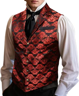 Barry.Wang Mens Paisley Victorian Suit Vest Tailored Collar Formal/Leisure Steampunk Gothic Waistcoat