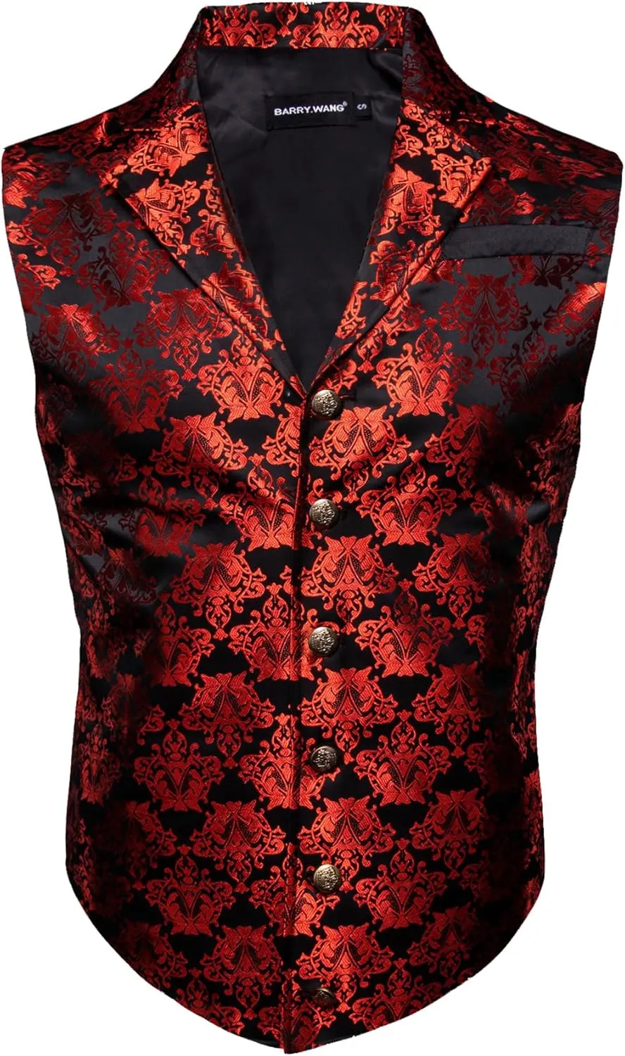 Barry.Wang Mens Paisley Victorian Suit Vest Tailored Collar Formal/Leisure Steampunk Gothic Waistcoat