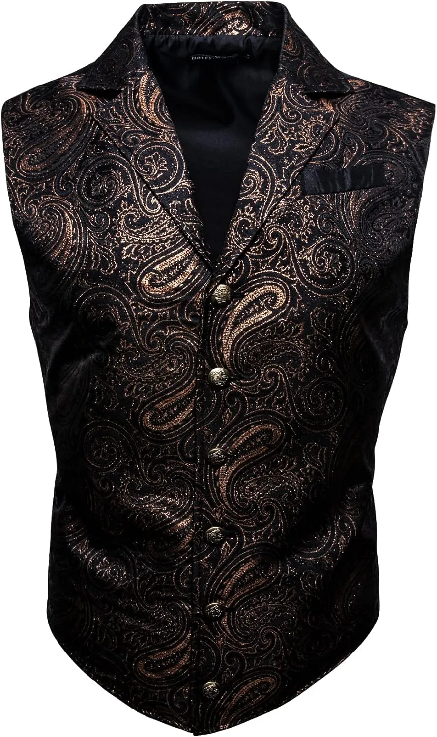Barry.Wang Mens Paisley Victorian Suit Vest Tailored Collar Formal/Leisure Steampunk Gothic Waistcoat