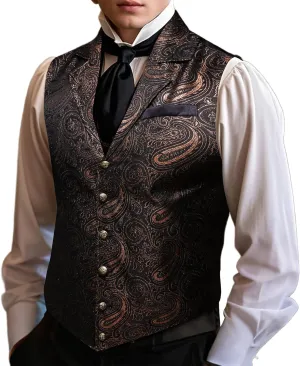 Barry.Wang Mens Paisley Victorian Suit Vest Tailored Collar Formal/Leisure Steampunk Gothic Waistcoat