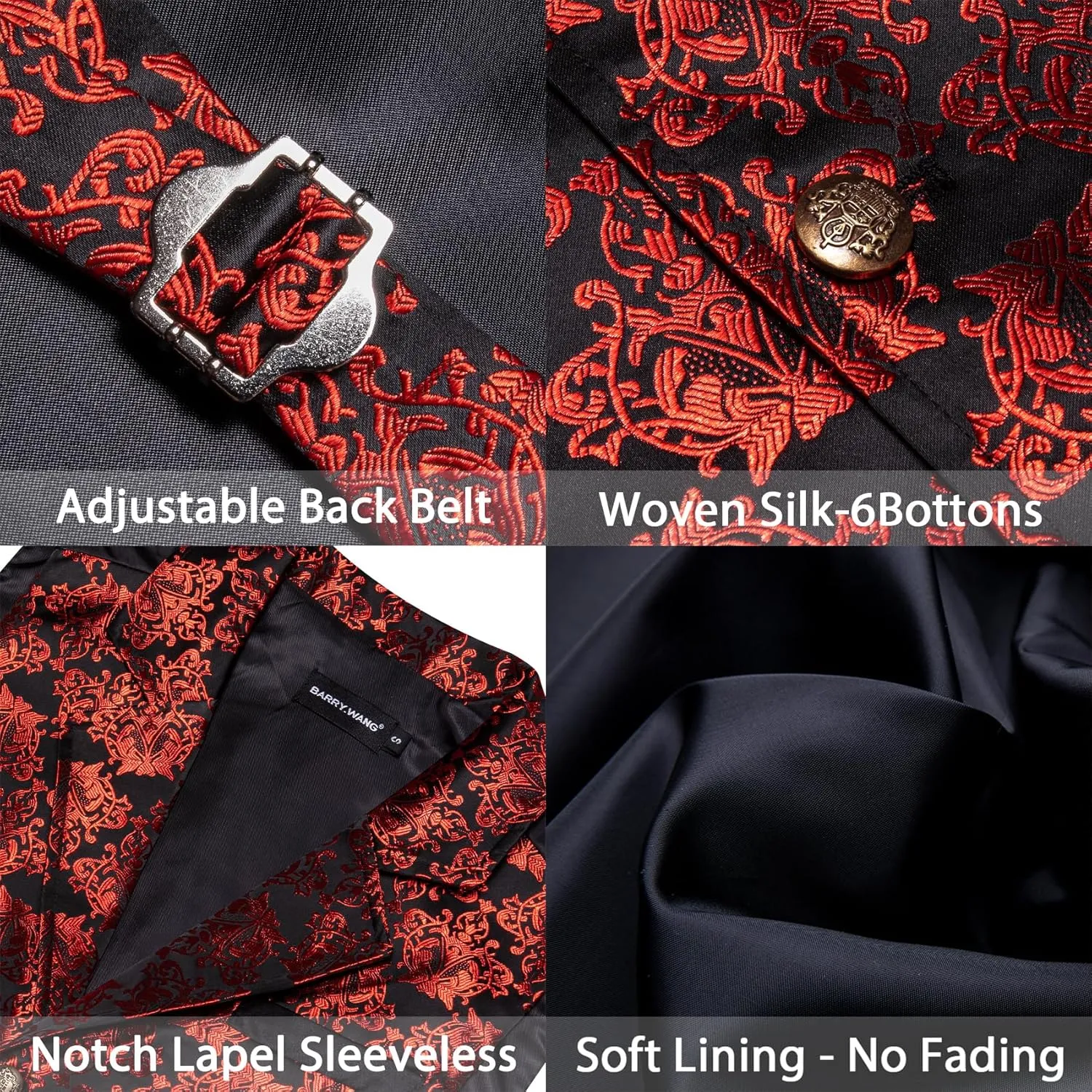Barry.Wang Mens Paisley Victorian Suit Vest Tailored Collar Formal/Leisure Steampunk Gothic Waistcoat