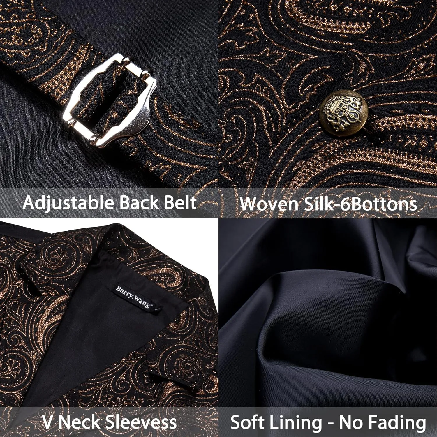 Barry.Wang Mens Paisley Victorian Suit Vest Tailored Collar Formal/Leisure Steampunk Gothic Waistcoat