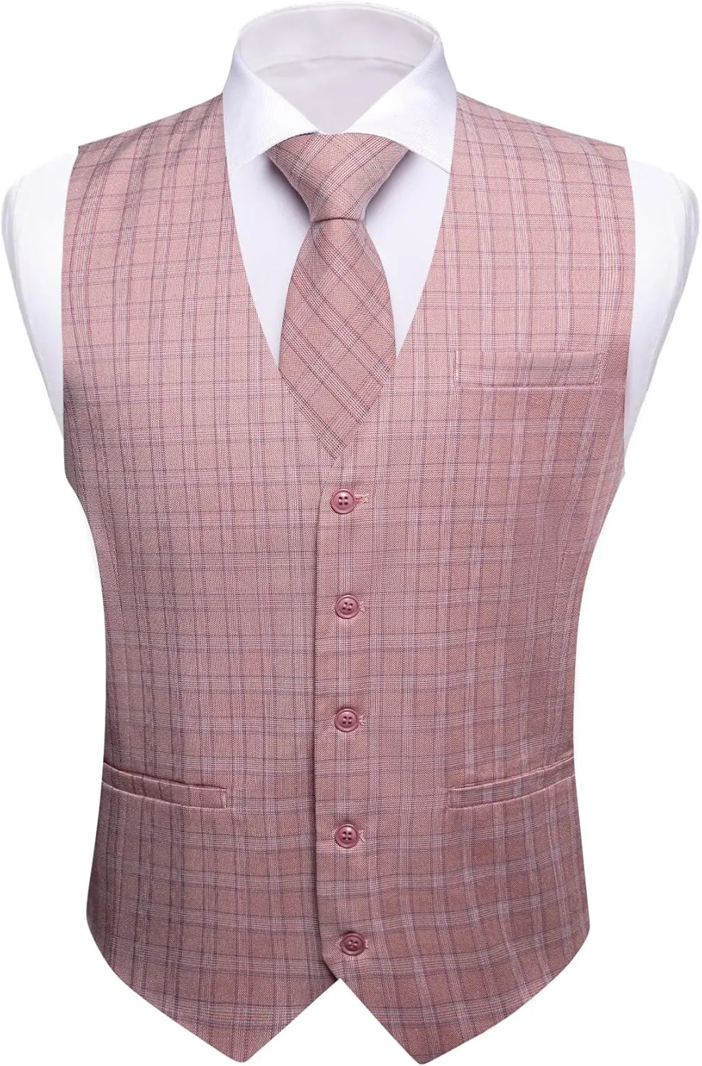 Barry.Wang Mens Plaid Suit Waistcoat Wool Blend Tailored Collar/V-neck 3 Pocket Check Vest Formal/Leisure