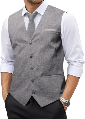 Barry.Wang Mens Plaid Suit Waistcoat Wool Blend Tailored Collar/V-neck 3 Pocket Check Vest Formal/Leisure