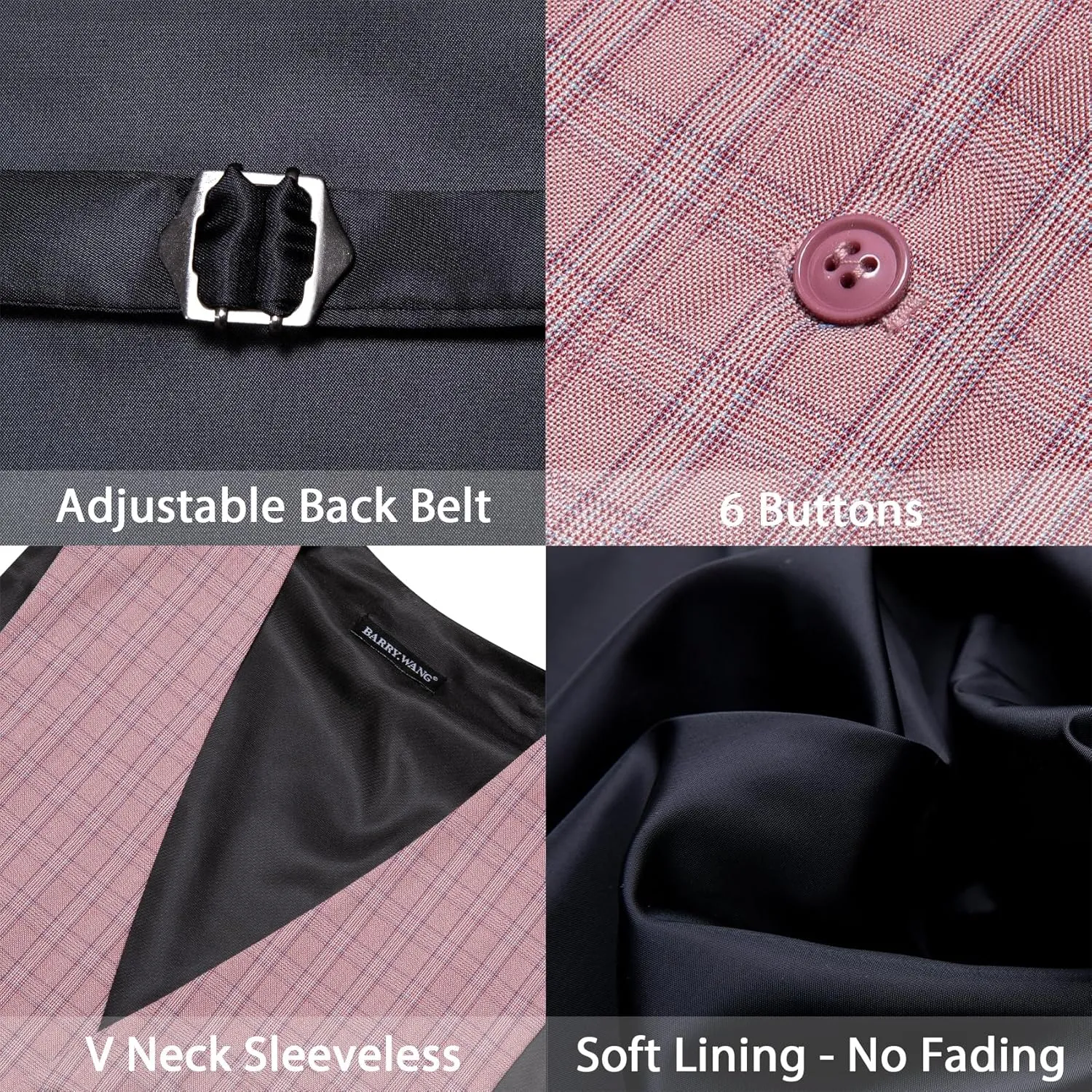 Barry.Wang Mens Plaid Suit Waistcoat Wool Blend Tailored Collar/V-neck 3 Pocket Check Vest Formal/Leisure