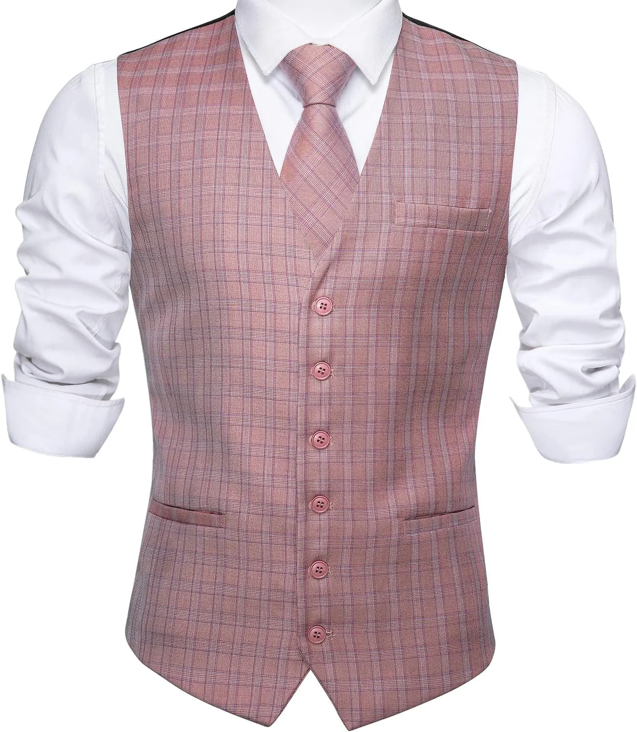 Barry.Wang Mens Plaid Suit Waistcoat Wool Blend Tailored Collar/V-neck 3 Pocket Check Vest Formal/Leisure