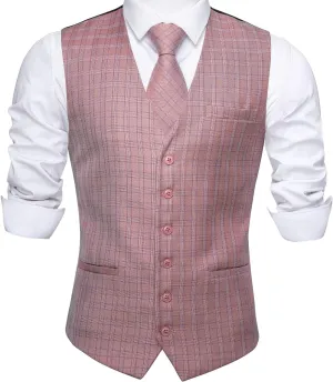 Barry.Wang Mens Plaid Suit Waistcoat Wool Blend Tailored Collar/V-neck 3 Pocket Check Vest Formal/Leisure