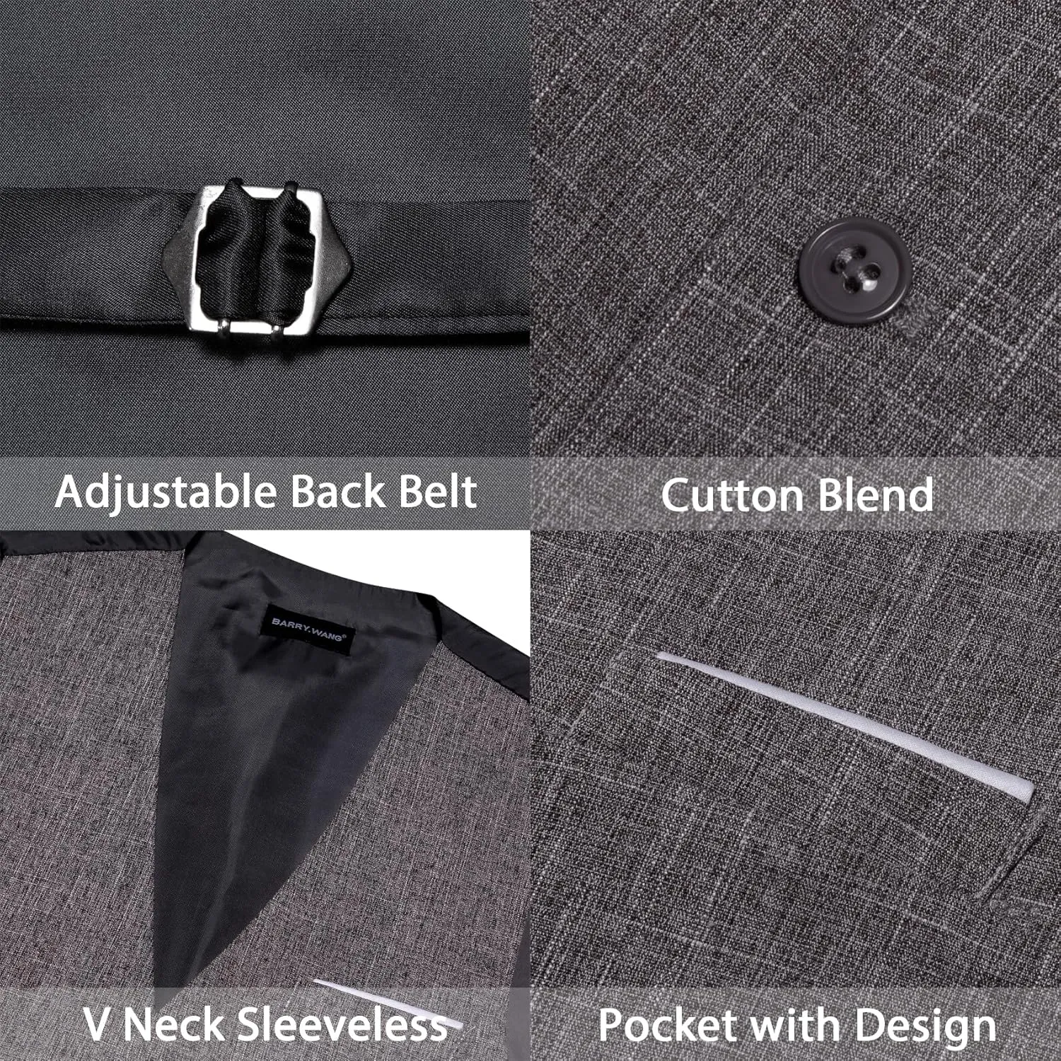 Barry.Wang Mens Plaid Suit Waistcoat Wool Blend Tailored Collar/V-neck 3 Pocket Check Vest Formal/Leisure