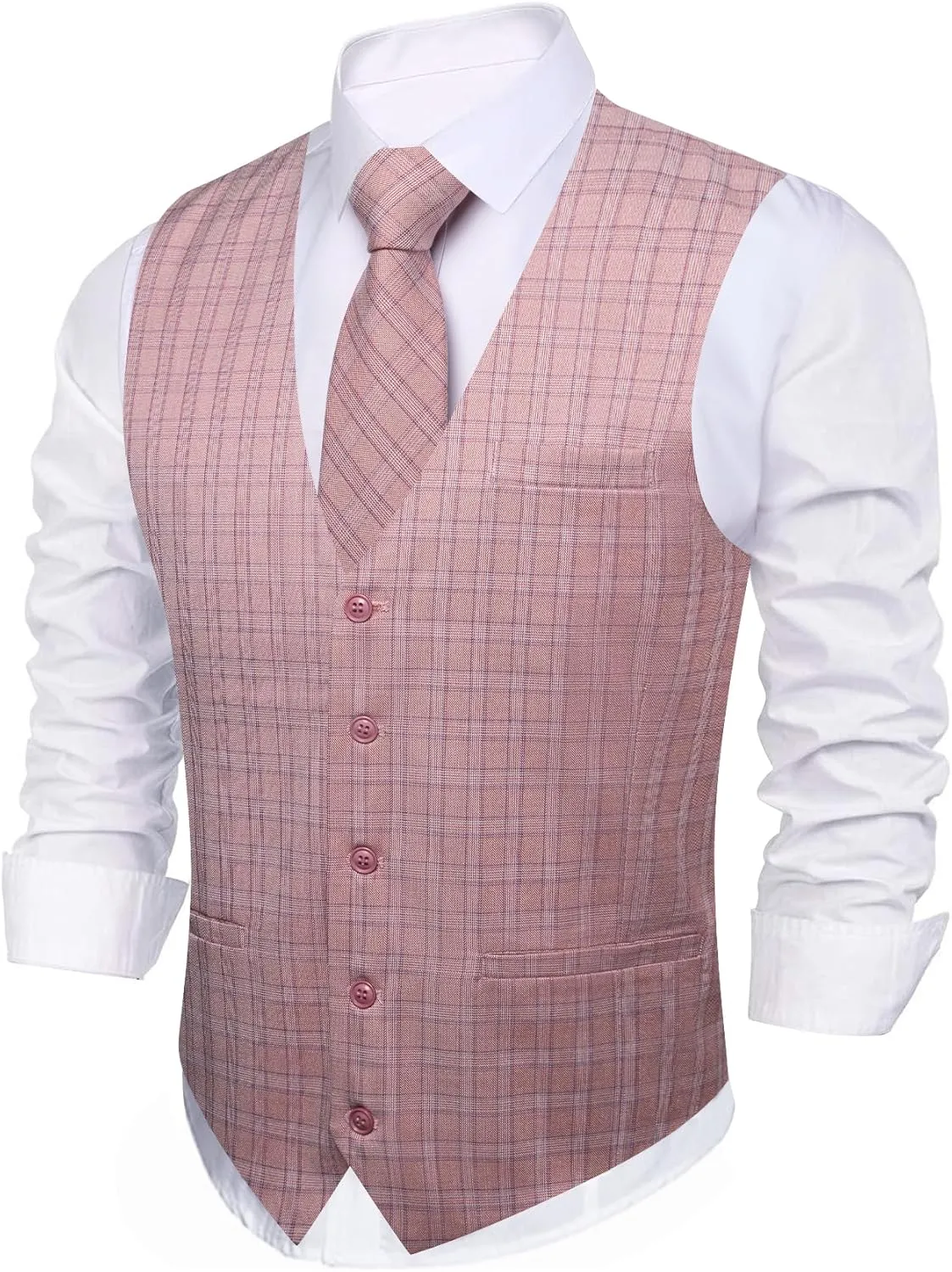 Barry.Wang Mens Plaid Suit Waistcoat Wool Blend Tailored Collar/V-neck 3 Pocket Check Vest Formal/Leisure