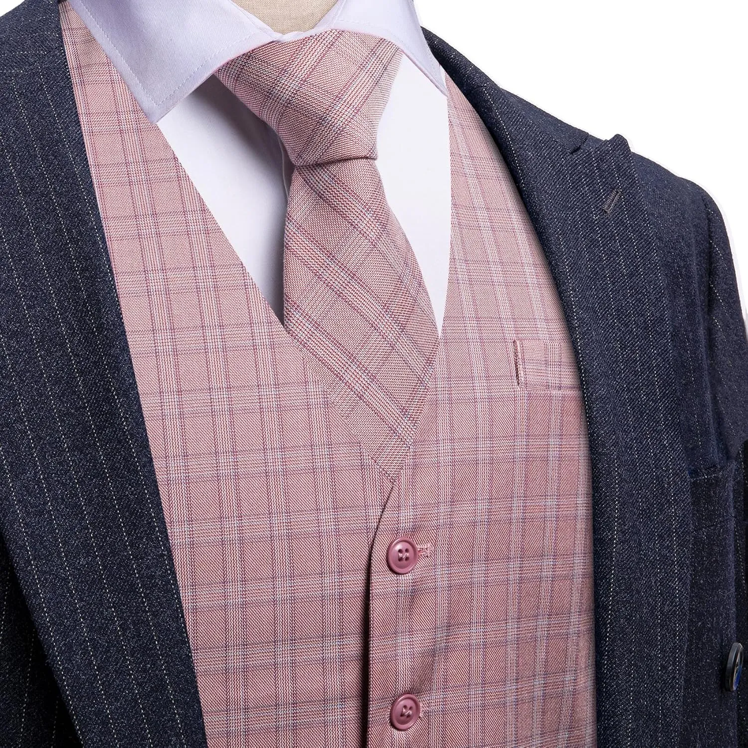 Barry.Wang Mens Plaid Suit Waistcoat Wool Blend Tailored Collar/V-neck 3 Pocket Check Vest Formal/Leisure