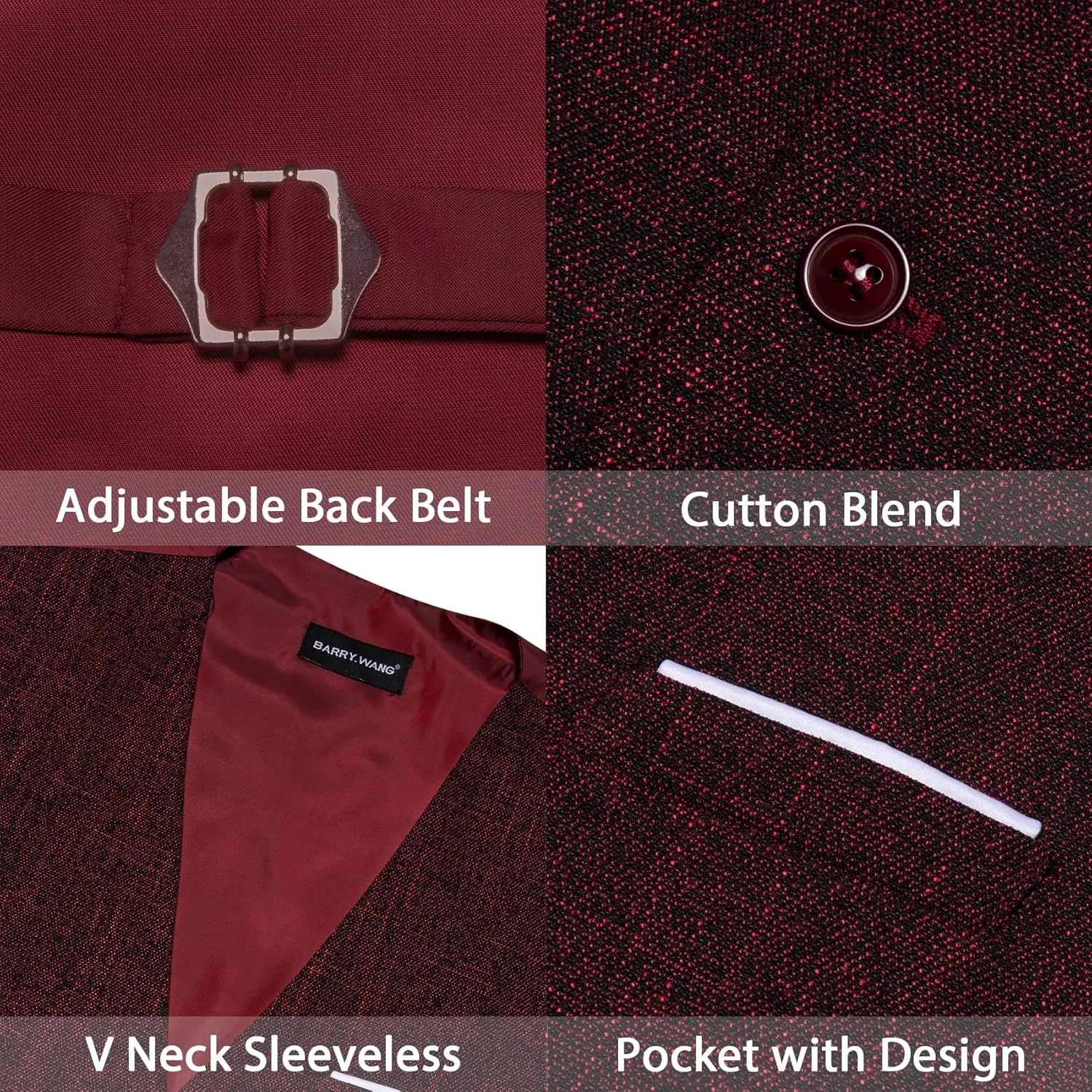 Barry.Wang Mens Plaid Suit Waistcoat Wool Blend Tailored Collar/V-neck 3 Pocket Check Vest Formal/Leisure