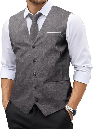 Barry.Wang Mens Plaid Suit Waistcoat Wool Blend Tailored Collar/V-neck 3 Pocket Check Vest Formal/Leisure