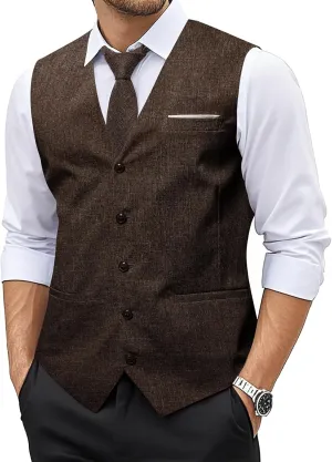 Barry.Wang Mens Plaid Suit Waistcoat Wool Blend Tailored Collar/V-neck 3 Pocket Check Vest Formal/Leisure