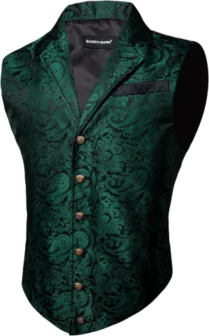 Barry.Wang Mens Victorian Vest Steampunk Gothic Paisley Tailored Collar Waistcoat Halloween Themed Party